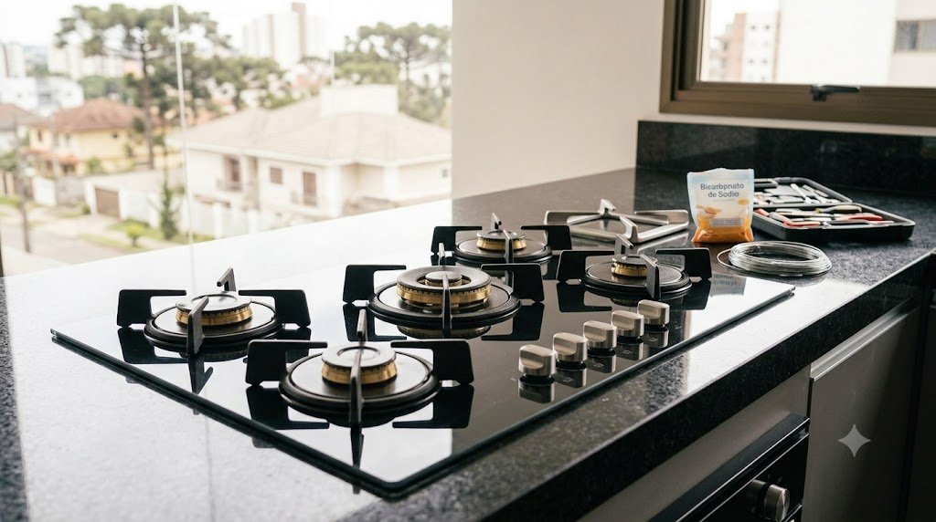 Cooktop moderno de vidro para cozinha planejada