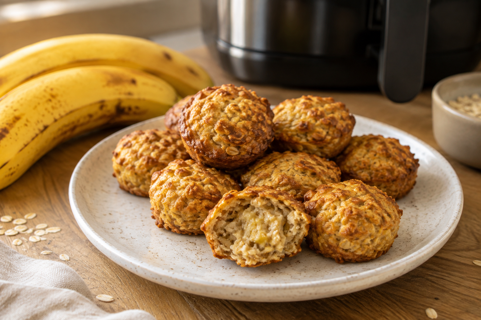 Bolinhos de banana com aveia preparados na air fryer